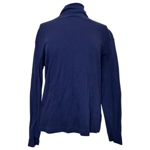 Women's Basic Navy Blue Long Sleeve Mock Neck Turtleneck Top Size M 100% Cotton
